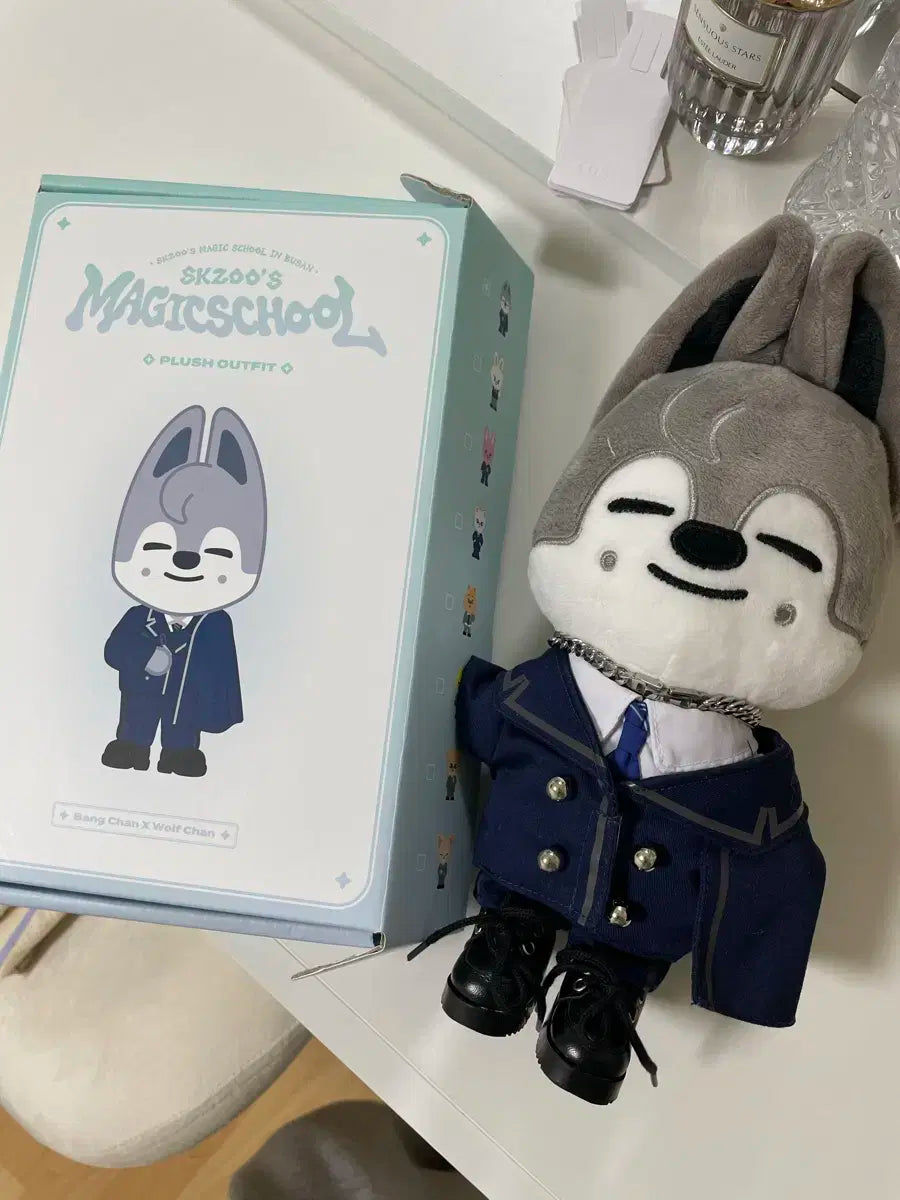 SKZOO Bang Chan (Wolf Chan) Original Plush Doll + Wolf Chan Magic School Outfit - Selling as a Set